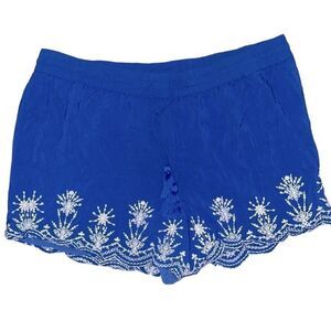 ANN Taylor Loft Scalloped Embroidered Blue Tassel Shorts